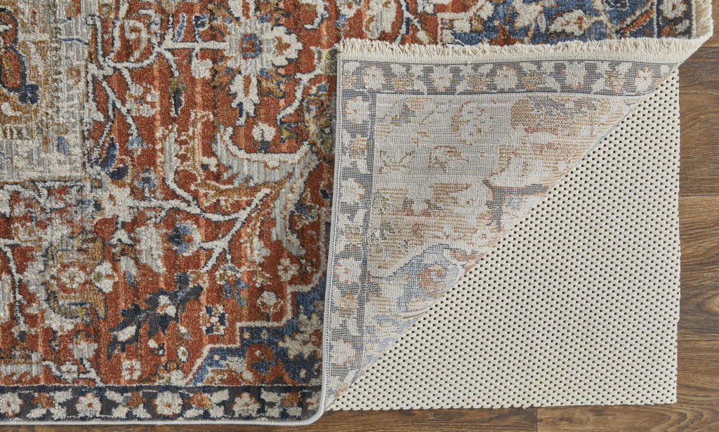 12' x 15' Floral Power Loom Area Rug With Fringe - Orange Ivory And Blue