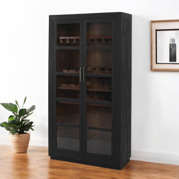 80" Distressed Solid Wood Bar Cabinet With Two Doors - Dark Gray
