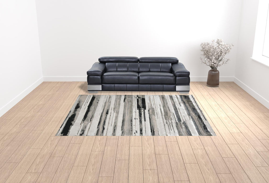9' x 12' Abstract Area Rug - Silver Gray And Black