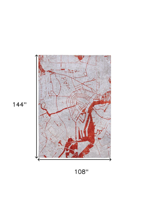 9' x 13' Abstract Non Skid Area Rug - Red And White