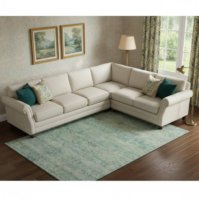 10' X 14' Abstract Washable Area Rug With UV Protection (717524) - Teal / Pale Aqua