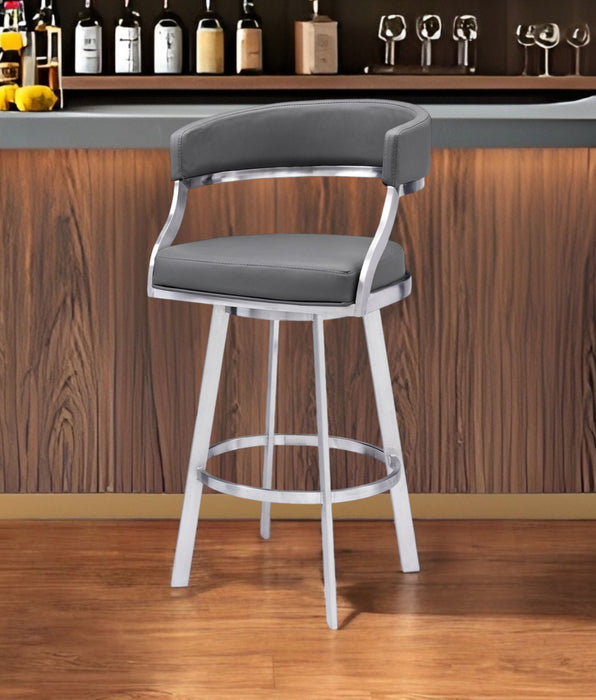 38" Faux Leather Swivel Low Back Counter Height Bar Chair - Gray / Silver
