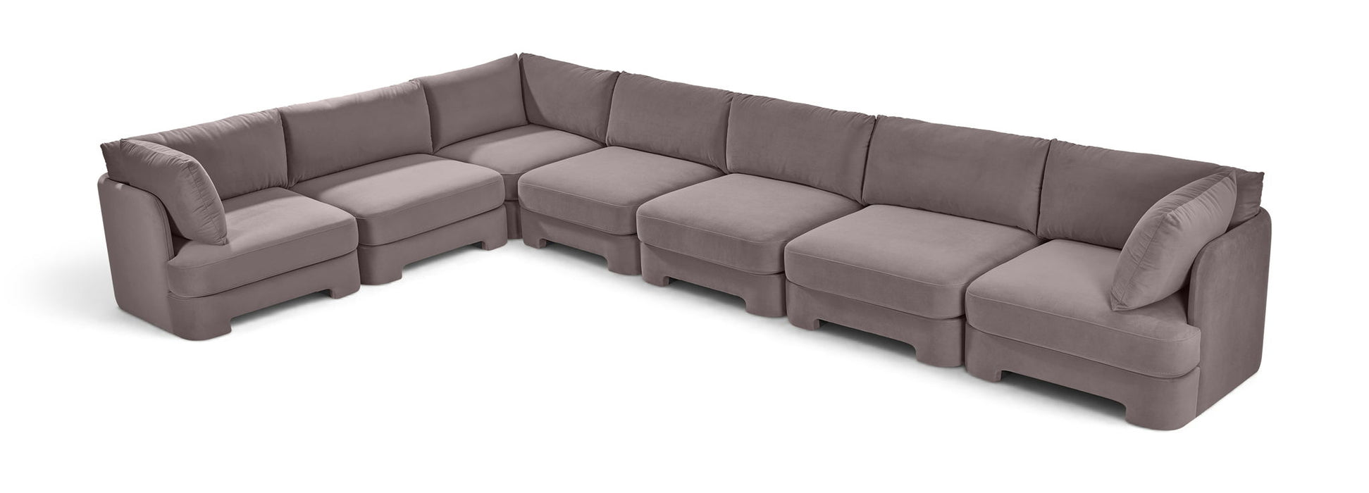 Meridian Furniture Hammond velvet performance fabric 7-piece sectional sofa with plush upholstery and modern design.
