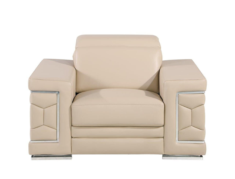 47" Genuine Leather Club Chair - Beige / Silver