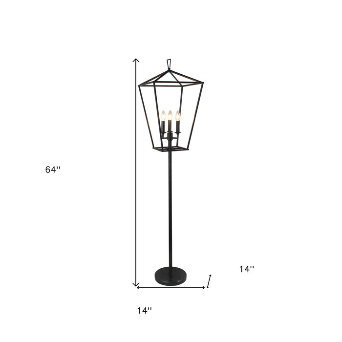 Three Light Floor Lamp With Black Geometric Shade - Black