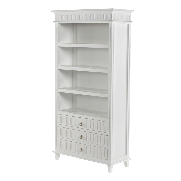 Four Tier Bookcase With Three Drawers - Antiqued White