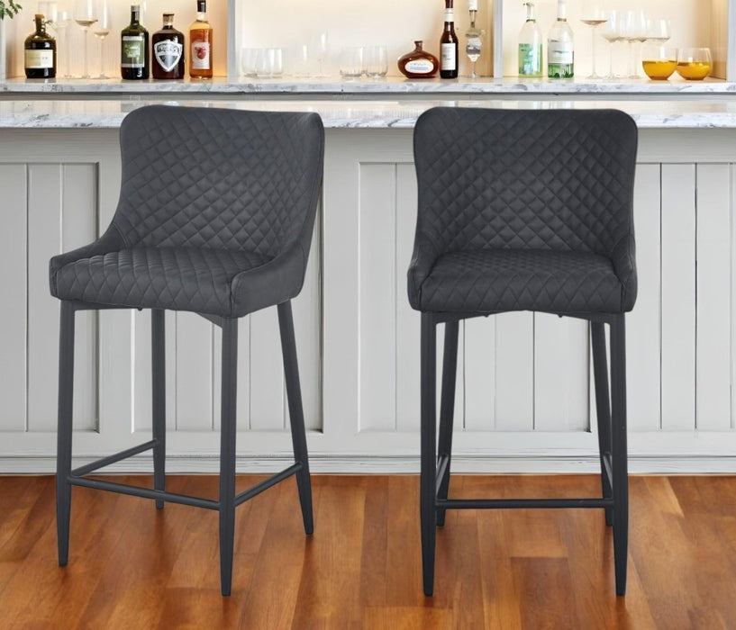 30" Faux Leather And Metal Low Back Bar Height Bar Chairs (Set of 2) - Gray / Black