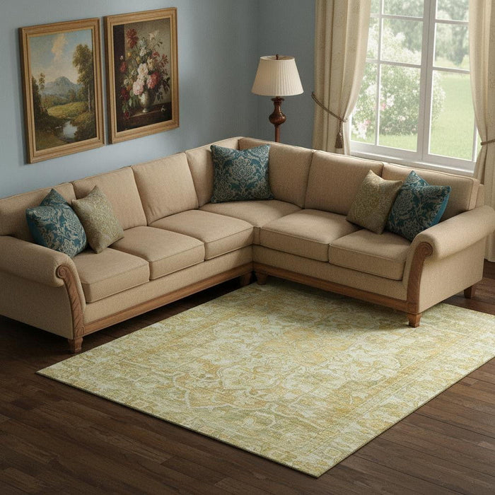 10' X 14' Oriental Washable Area Rug With UV Protection (699364) - Tan / Gold / Ivory