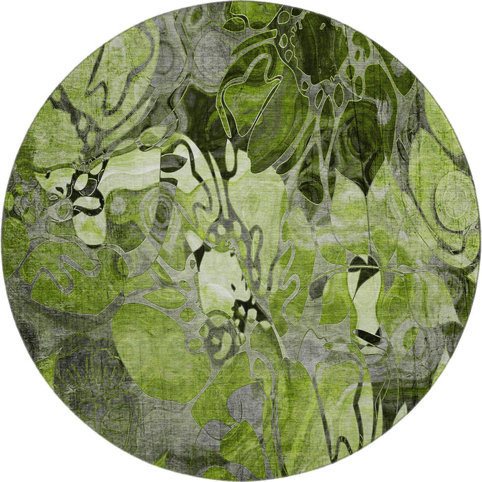 8' Abstract Distressed Washable Round Rug With UV Protection (648979) - Fern Green / Gray
