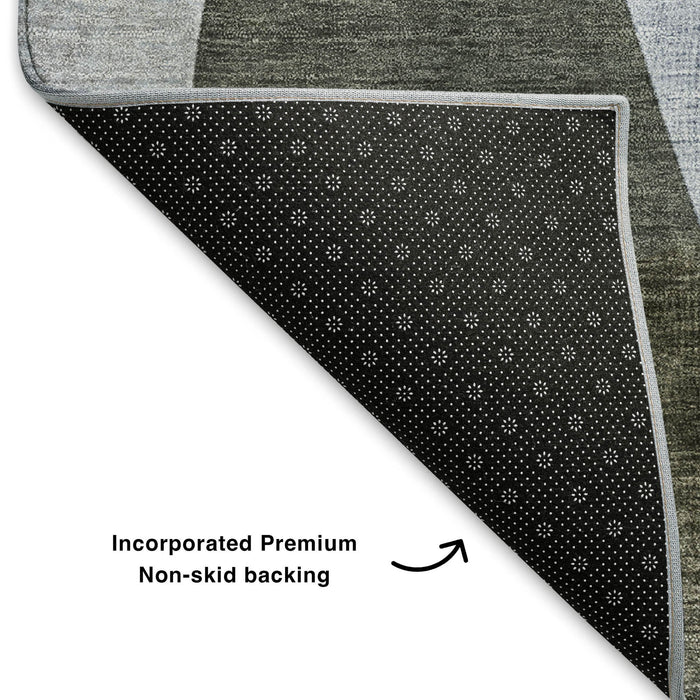 10' X 14' Abstract Geometric Washable Area Rug With UV Protection (705293) - Taupe / Blue / Ivory