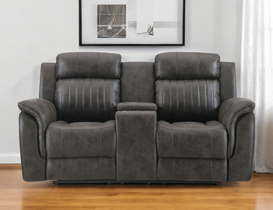 Faux Leather Manual Reclining Loveseat With Storage - Gray