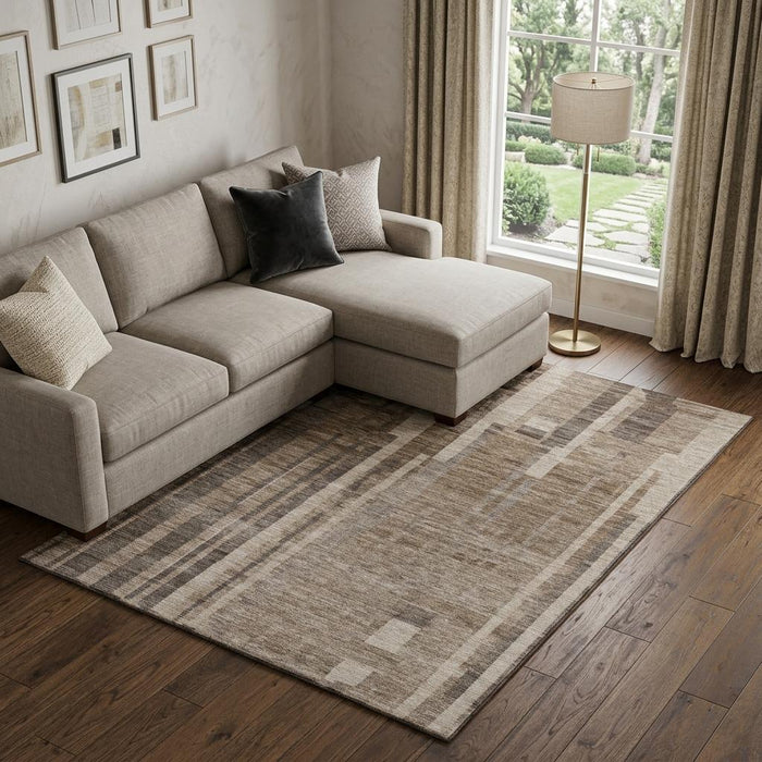 10' X 14' Striped Washable Area Rug With UV Protection (683249) - Brown / Taupe
