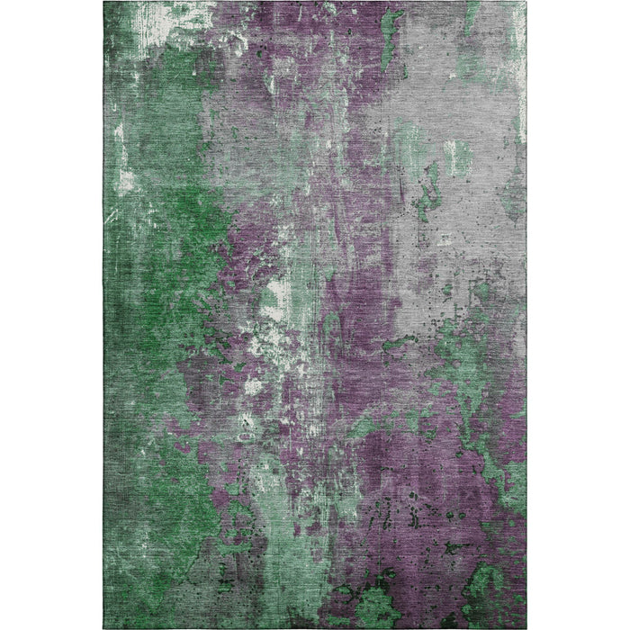 10' X 14' Abstract Washable Area Rug With UV Protection (706349) - Emerald / Purple