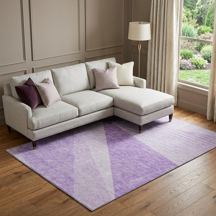 10' X 14' Geometric Washable Area Rug With UV Protection (657029) - Lavender / Ivory