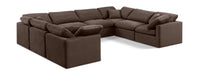 Velvet Meridian Furniture Indulge 8-piece stationary sectional sofa with modular design and plush cushions, in rich velvet fabric.