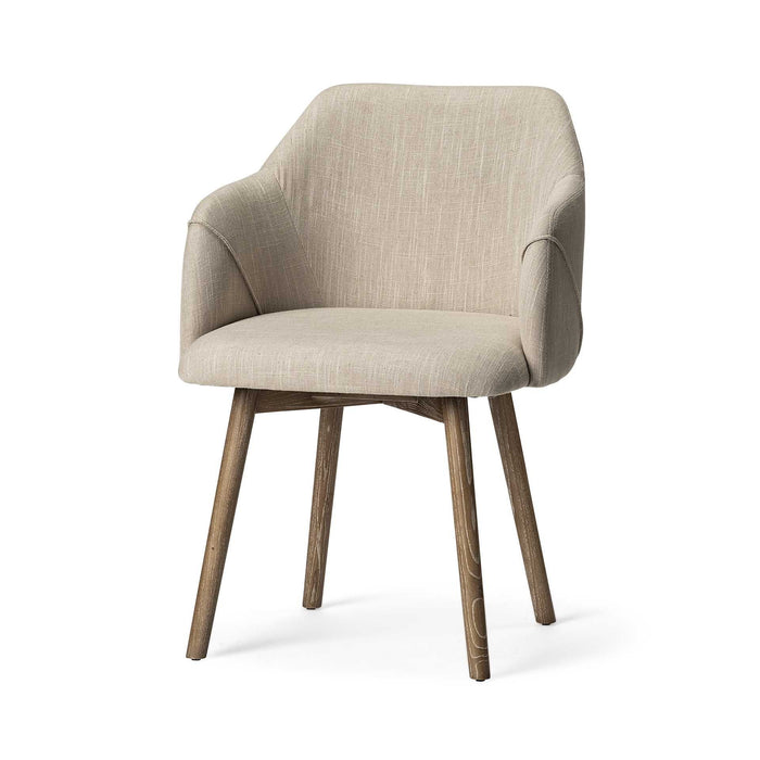 Transitional Upholstered Fabric Dining Arm Chair - Cream