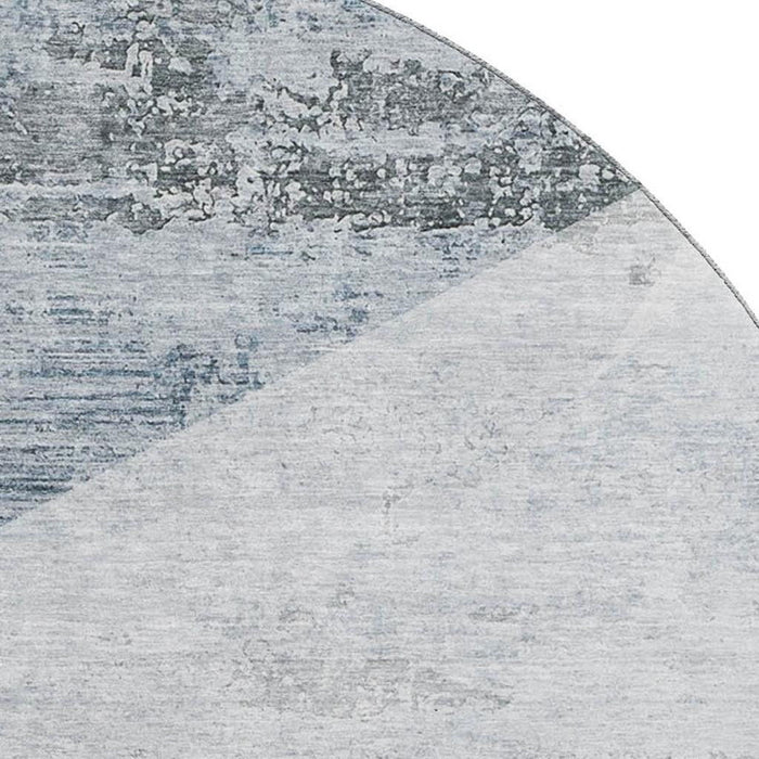 8' Geometric Washable Round Rug With UV Protection - Sky Blue