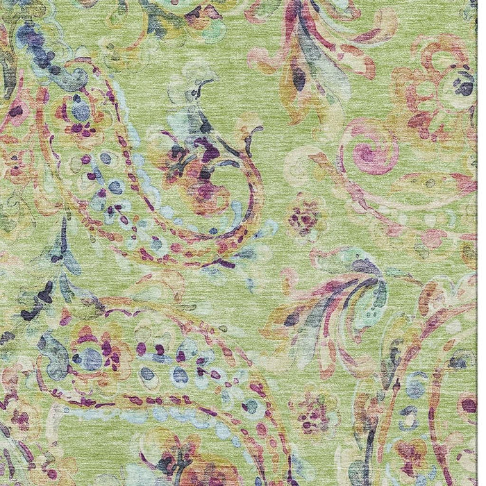 10' X 14' Paisley Washable Area Rug With UV Protection - Artichoke Green