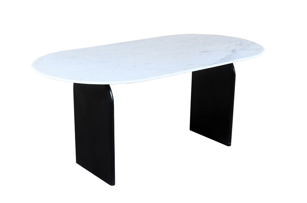 72" Marble And Solid Wood Sled Base Oval Dining Table - White