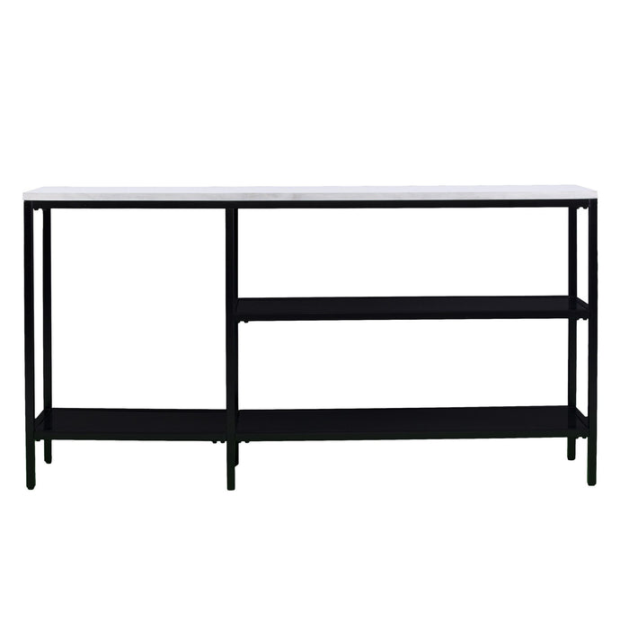 Faux Marble Frame Console Table Two Shelves - White / Black