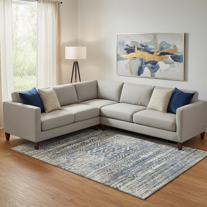 10' X 14' Moroccan Washable Area Rug With UV Protection (710508) - Blue / Gray / Beige