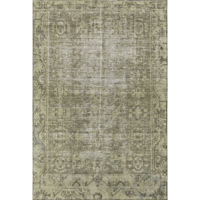 10' X 14' Oriental Washable Area Rug With UV Protection (691962) - Olive Green / Silver