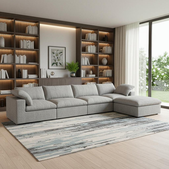 2 Piece Living Room Set Blend Modular Sofa & Ottoman Storage - Light Gray