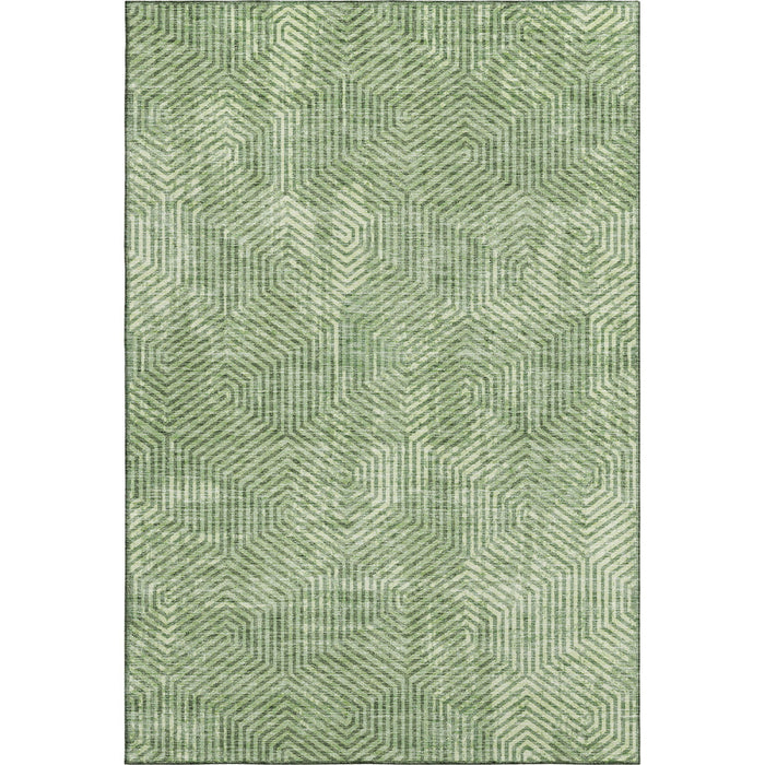 10' X 14' Geometric Washable Area Rug With UV Protection (672500) - Green / Ivory