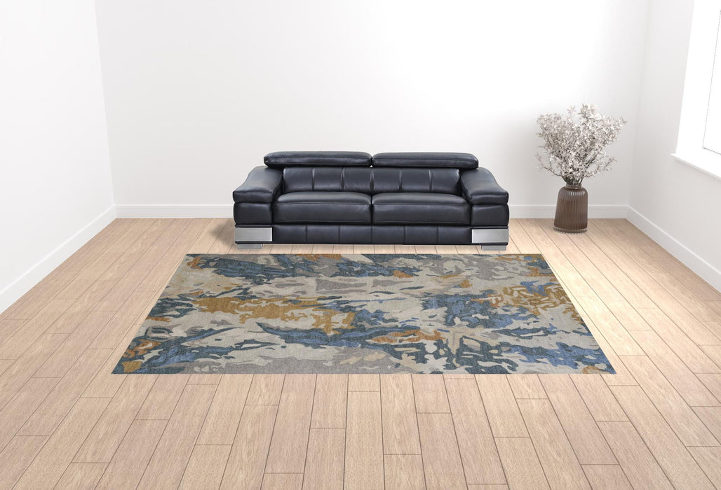 10' x 14' Wool Abstract Tufted Handmade Stain Resistant Area Rug - Gray Blue And Gold