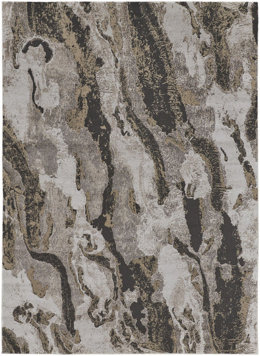 8' x 10' Abstract Power Loom Distressed Area Rug - Brown And Ivory