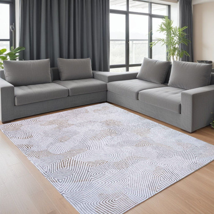 9' x 13' Abstract Non Skid 100% PET Area Rug - White