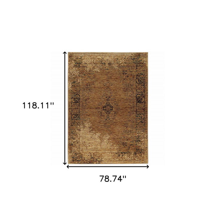 7' x 10' Oriental Power Loom Area Rug - Brown