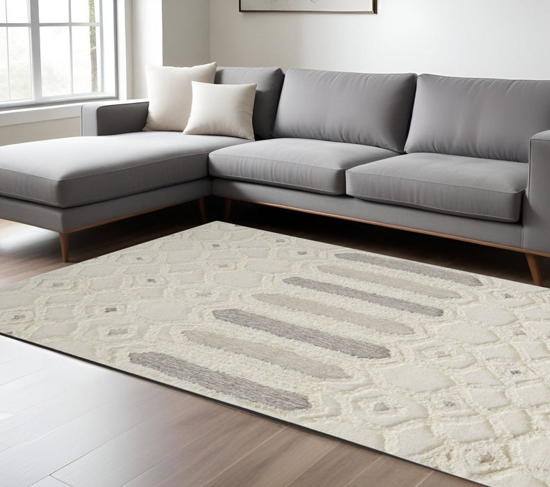 8' x 10' Wool Geometric Tufted Handmade Stain Resistant Area Rug - Ivory Taupe And Tan