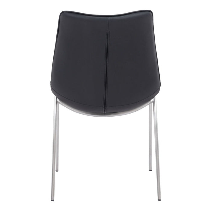Upholstered Faux Leather Dining Side Chairs (Set of 2) - Black / Silver