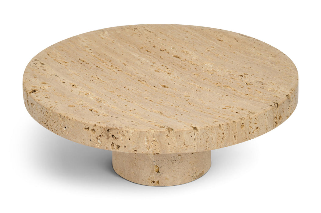 Elegant Ralston genuine travertine tray by Meridian Furniture, showcasing a smooth, natural stone surface with beveled edges.