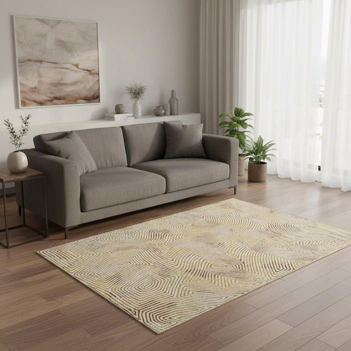 5' X 7' Geometric Washable Area Rug With UV Protection (609928) - Beige / Gold / Brown