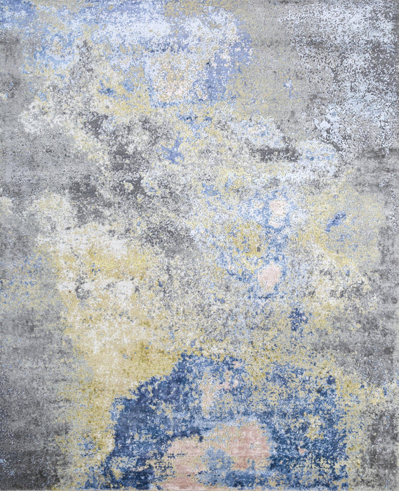 8' X 10' Abstract Hand Knotted Area Rug - Blue