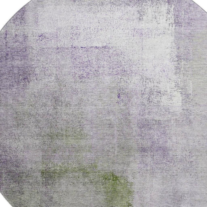 8' Abstract Washable Round Rug With UV Protection - Purple And Green