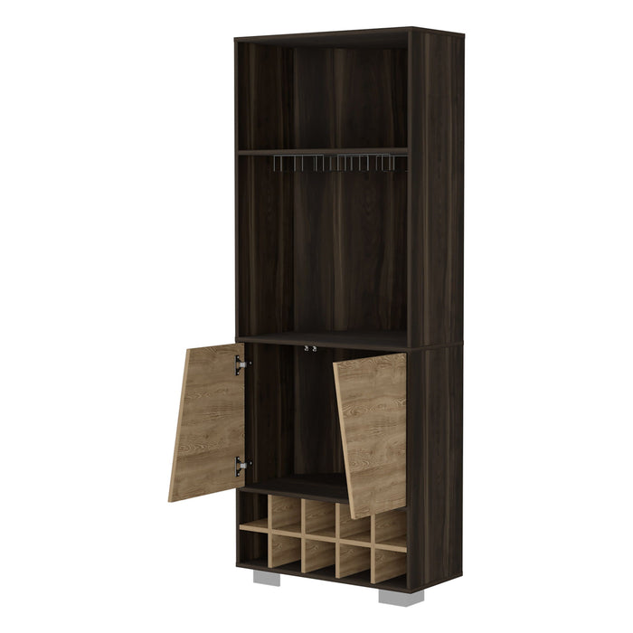 Corner Bar Cabinet With Multiple Shelves - Dark Brown