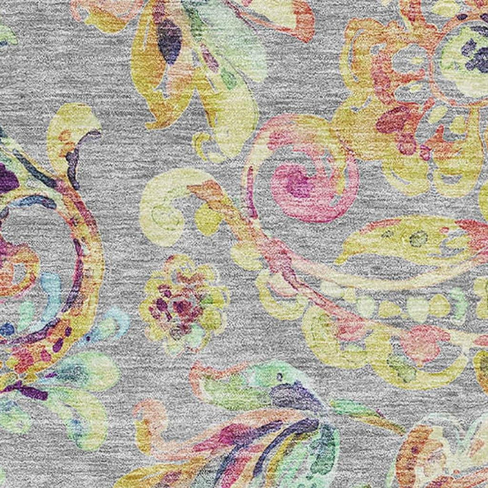 10' X 14' Paisley Washable Area Rug With UV Protection - Gray