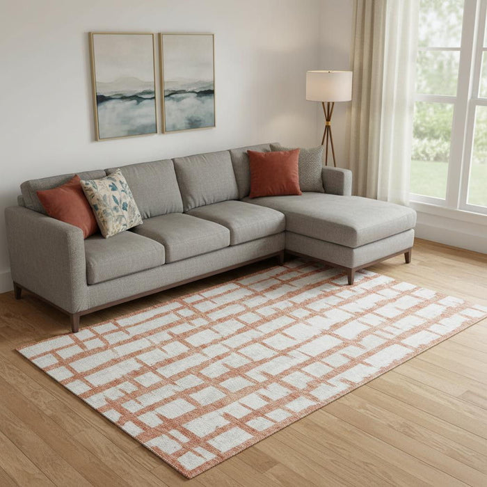 10' X 14' Striped Washable Area Rug With UV Protection (669360) - Coral / Beige