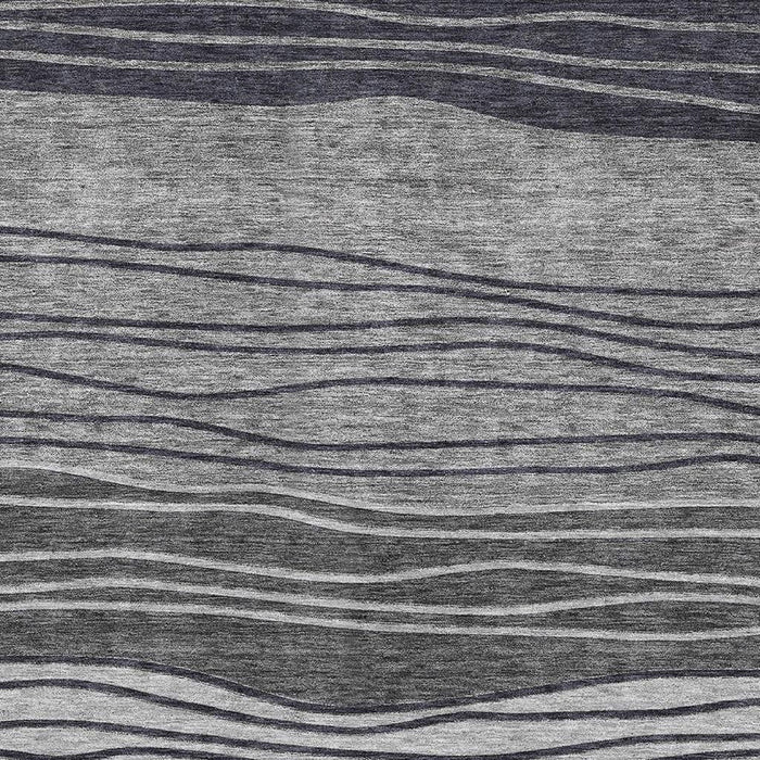 9' X 12' Striped Washable Area Rug Polyester With UV Protection - Gray And Silver