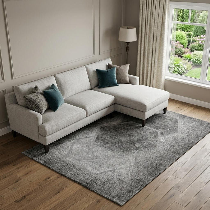 8' X 10' Geometric Washable Area Rug With UV Protection (655882) - Gray / Silver
