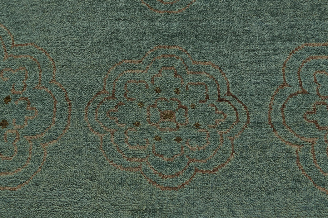 9' X 13' Floral Hand Knotted Area Rug (744419) - Blue / Green / Taupe