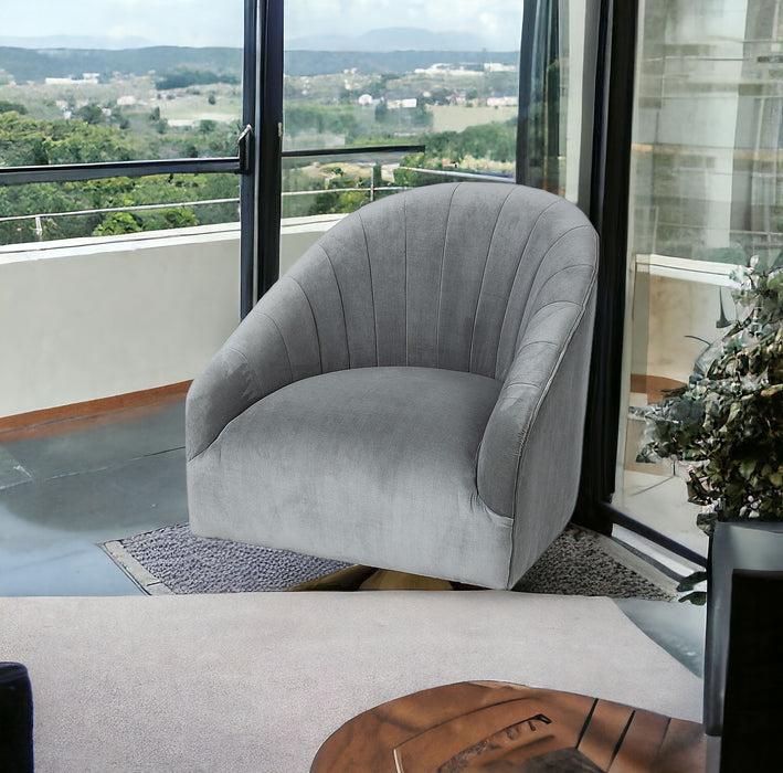 Velet Covered Seat Accent Chair With Gold Swivel Base - Gray