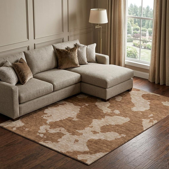 10' X 14' Abstract Washable Area Rug With UV Protection (677064) - Terra Cotta / Beige