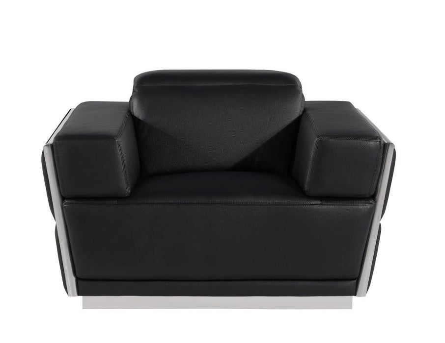 47" Italian Leather Club Chair - Black / Silver