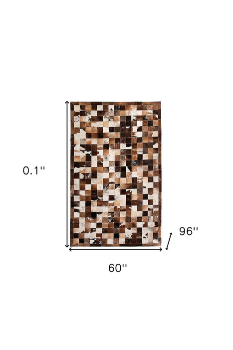 5' X 8' Cowhide Patchwork Area Rug (544485) - Brown