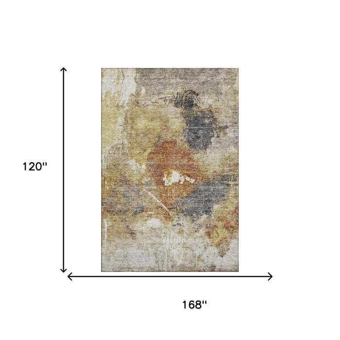 10' X 14' Abstract Washable Area Rug With UV Protection (688316) - Taupe / Gold / Blue