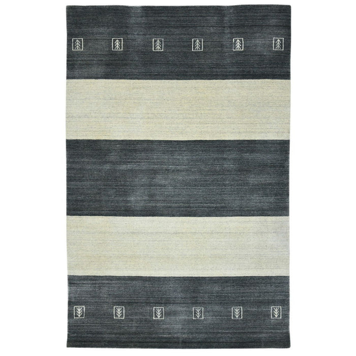 9' X 12' Wool Striped Hand Woven Area Rug - Charcoal And Ivory